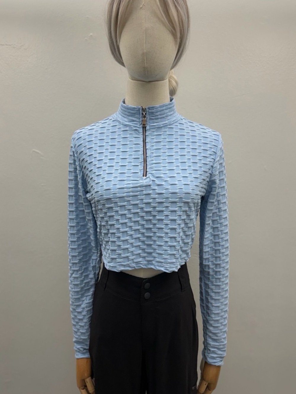 Rock & Rose Couture Blue Textured Crop Top Women’s Size S Polyester Spandex